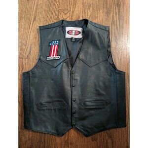 Z1R Men Harley Davidson Patch Black Leather Motorcycle Vest Western Yoke Size 40